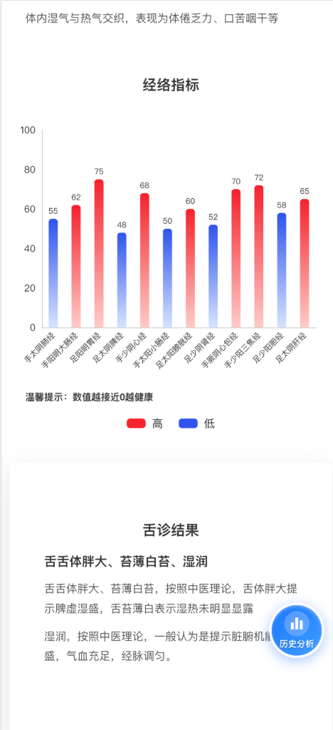 经络指标与舌诊分析报告